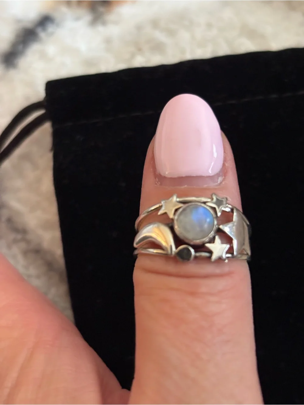 Sterling Silver Moonstone Celestial Ring - Women's Jewelry Size 7.75-8